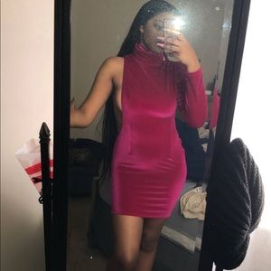 One Shoulder Pink Velvet Dress